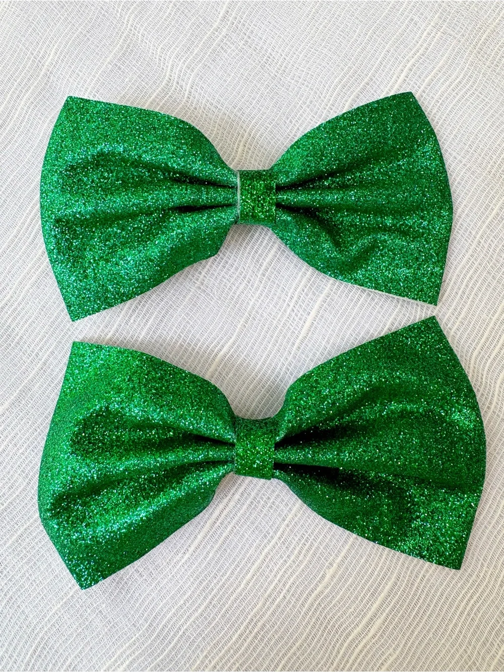 Kelly Green Glitter Hair Bow Clips Set of 2 Handmade Large Bows